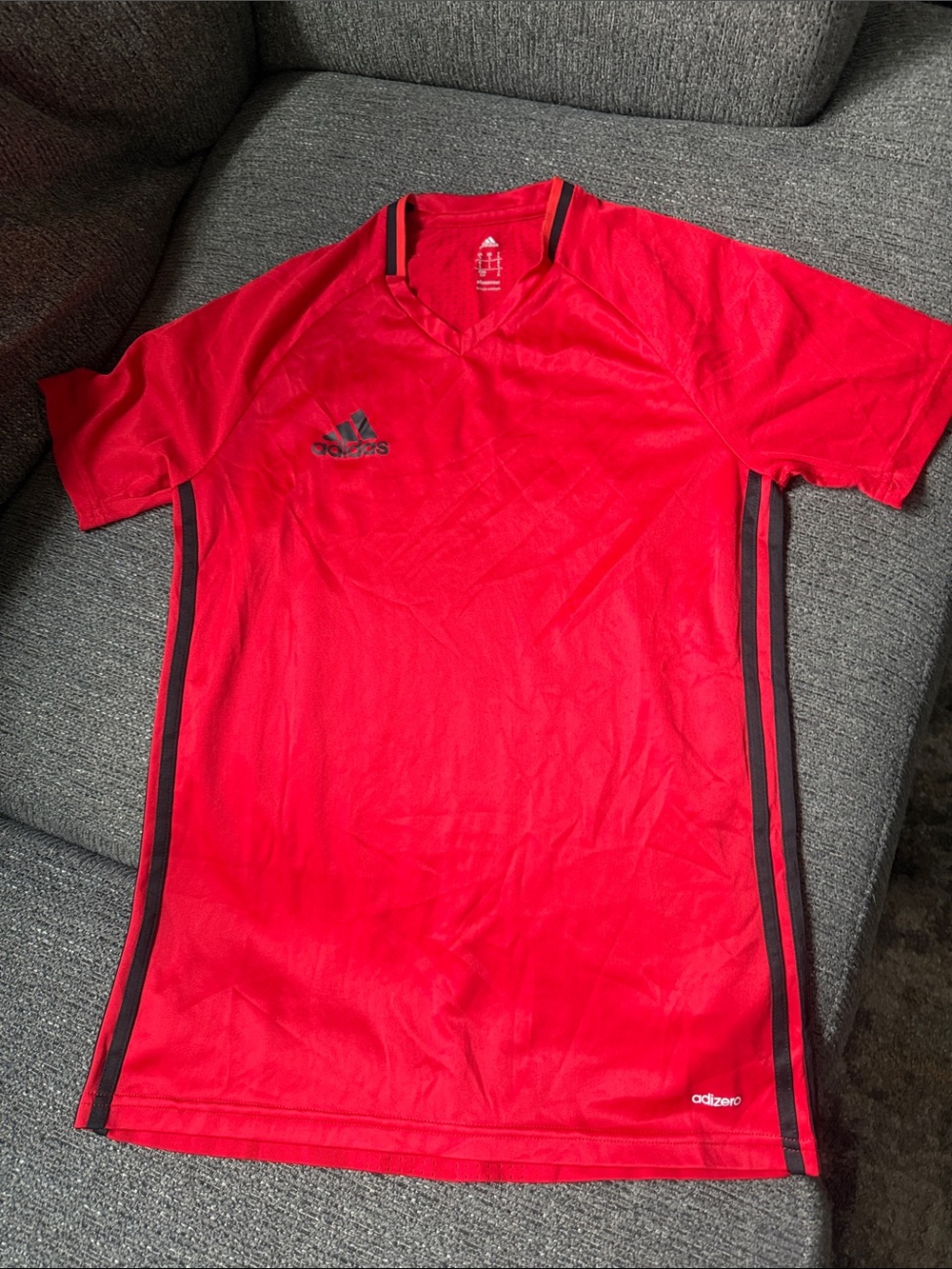 adidas Men’s Red Short-Sleeve Athletic Jersey with Black Trim